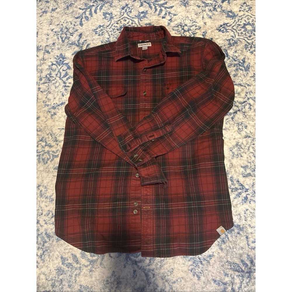 Carhartt Flannel Shirt Mens L Red Buffalo Plaid Original Fit Workwear Heavy